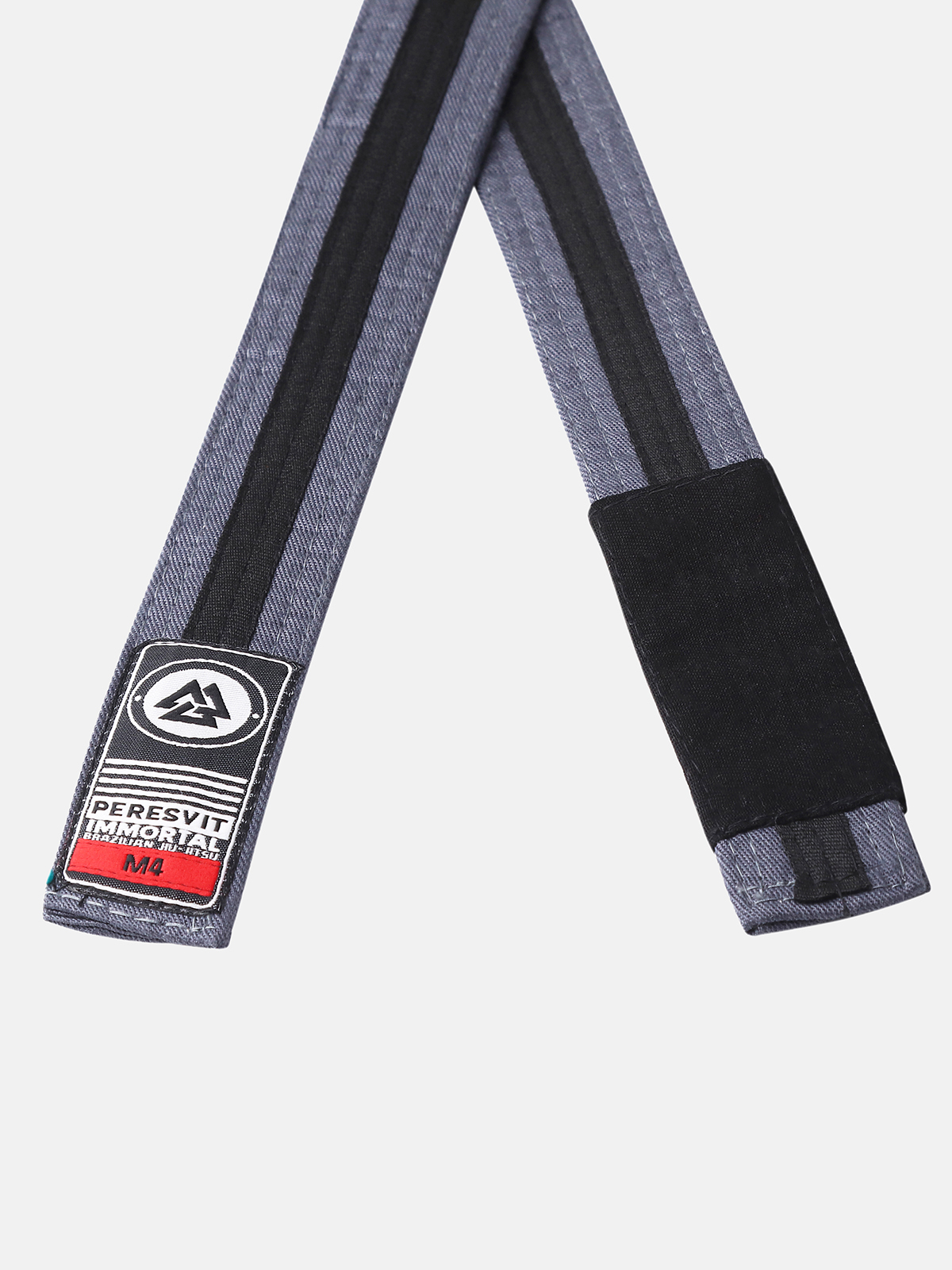 Kids BJJ Gi Belt Grey Black Stripe, Photo № 2